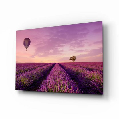 Dreamy lavender hot air balloon glass wall art canvas print