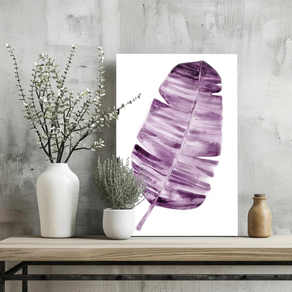 Lavender banana leaf aluminum wall art print on white background