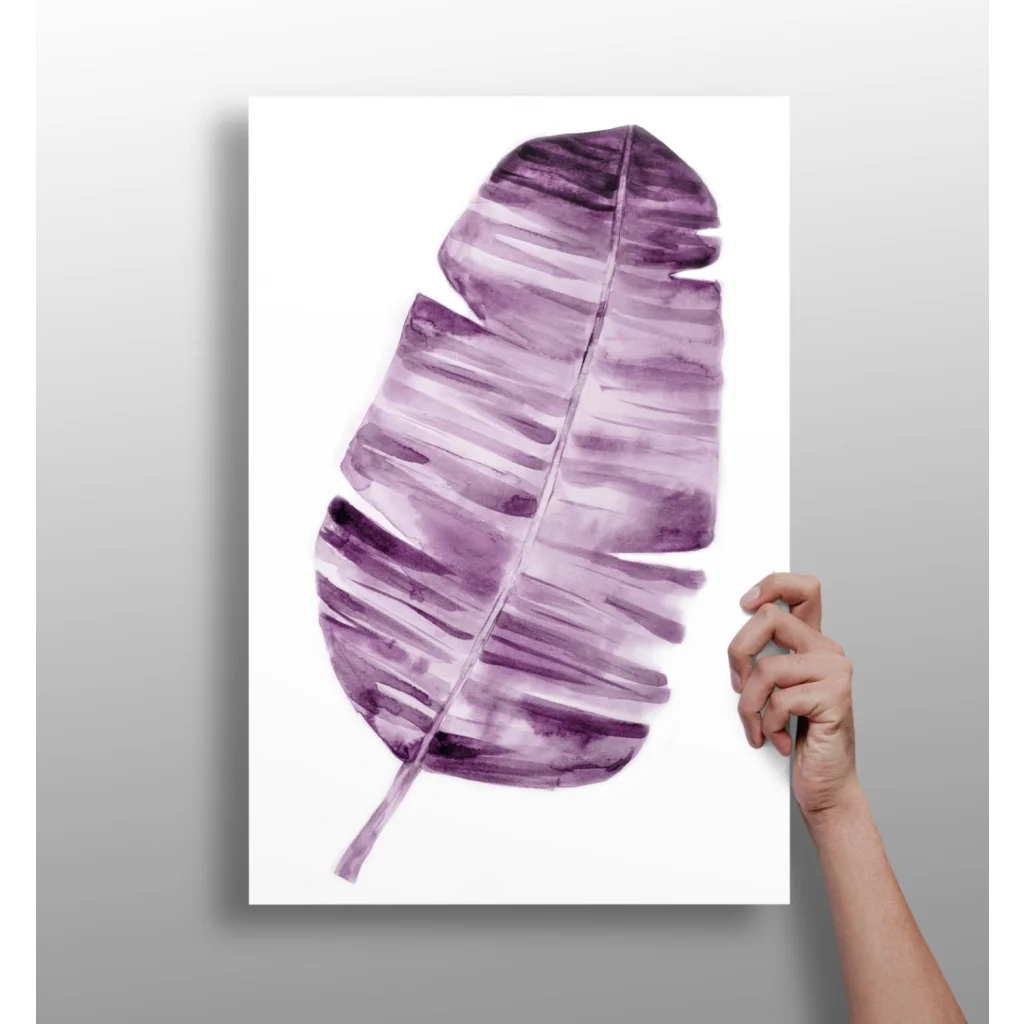 Purple banana leaf art print on white background