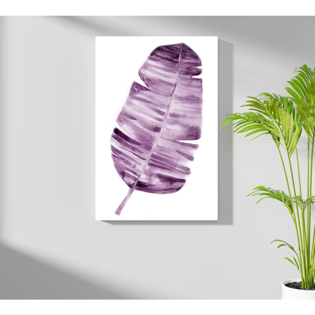 Modern purple leaf wall art canvas print with textured minimalist design