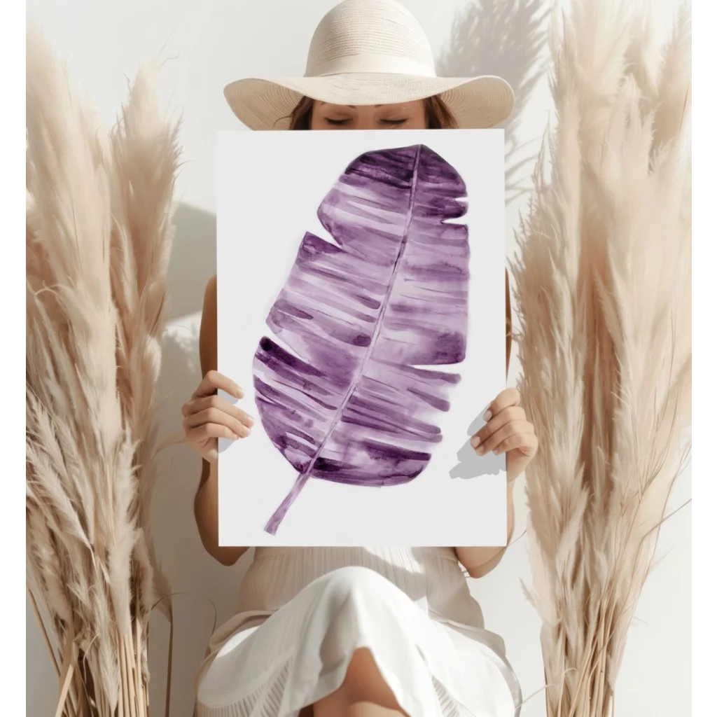Purple lavender banana leaf print on white background aluminum wall art