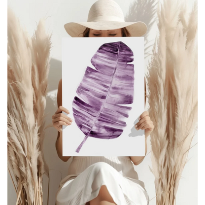 Purple lavender banana leaf print on white background aluminum wall art