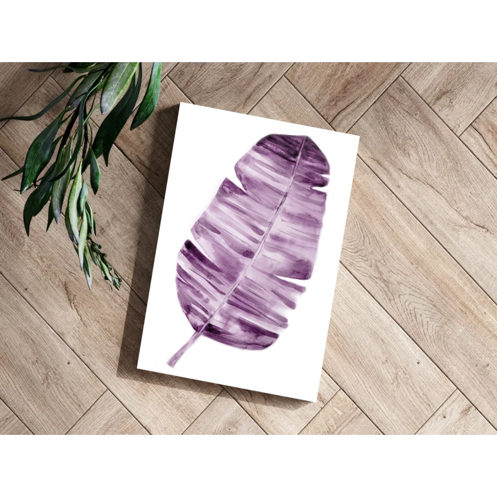 Lavender banana leaf print on white background wall art