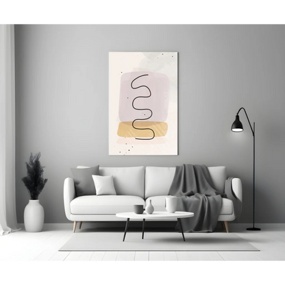 Minimalist black wavy line on blush gold glass wall art