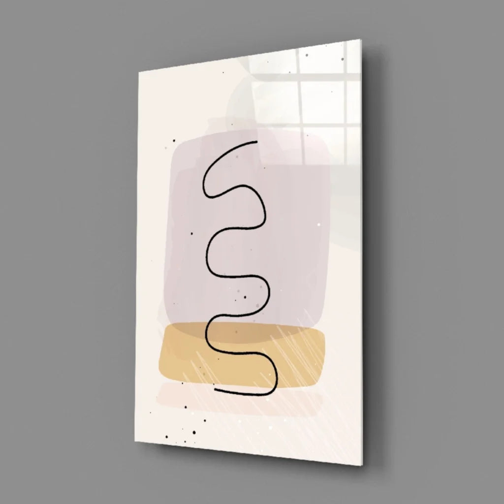 Minimalist lavender blush glass wall art with black wave design