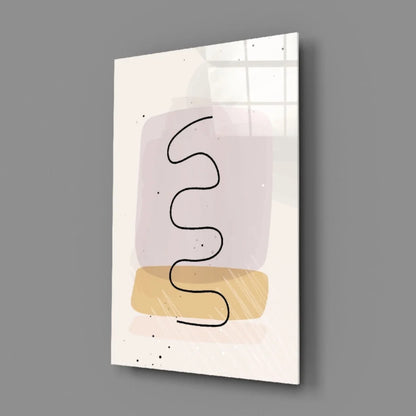 Minimalist lavender blush glass wall art with black wave design