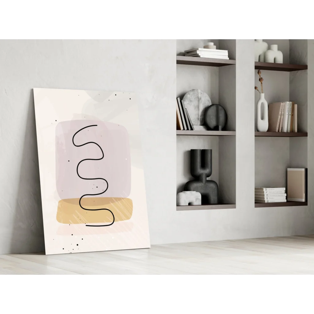 Minimalist black wavy line on mauve beige glass wall art