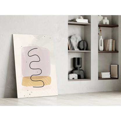 Minimalist black wavy line on mauve beige glass wall art