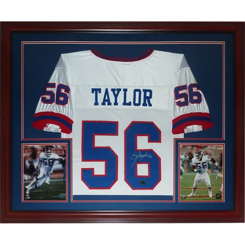 Lawrence Taylor signed deluxe framed jersey with white blue red accents