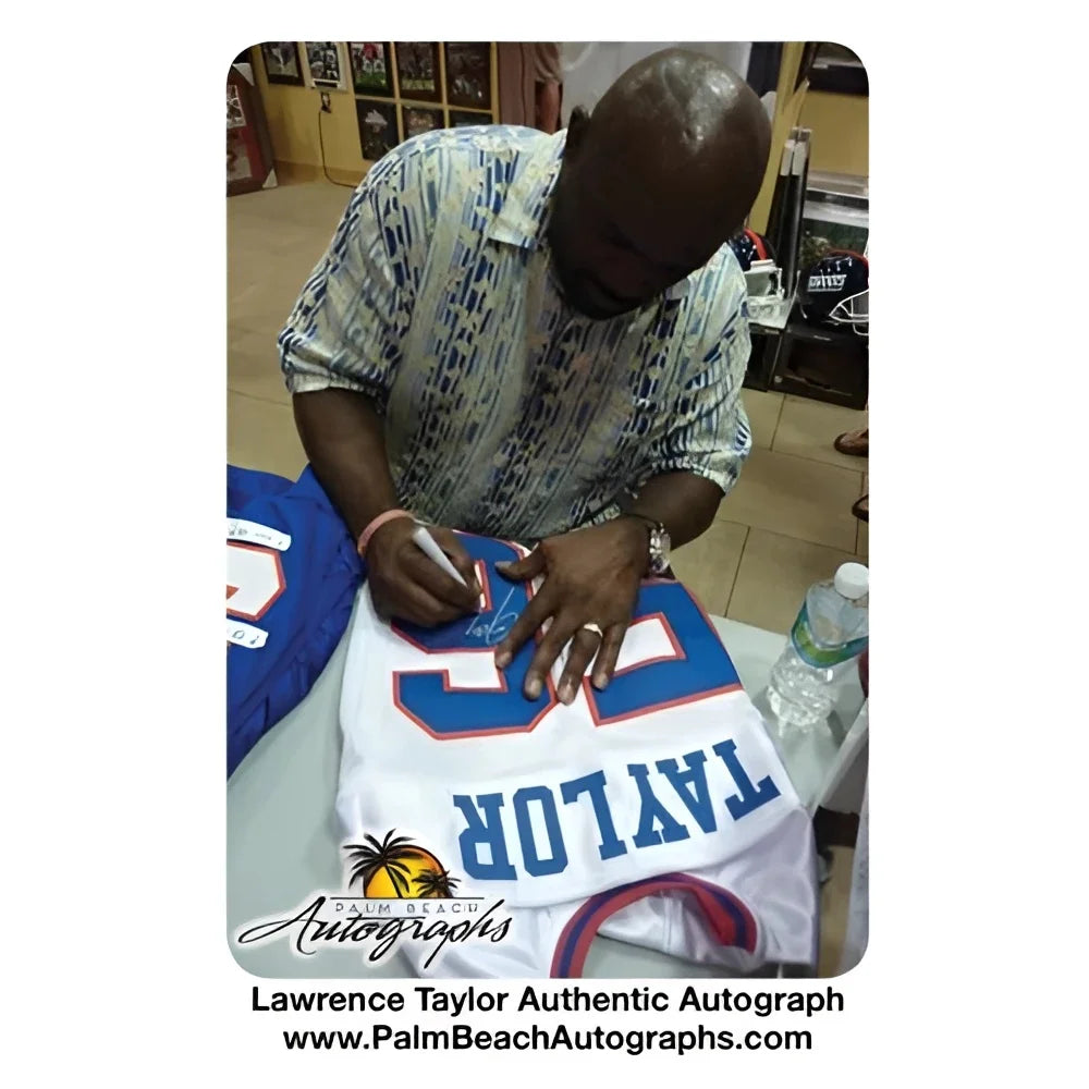 Lawrence Taylor signed white blue deluxe framed jersey with Taylor 36