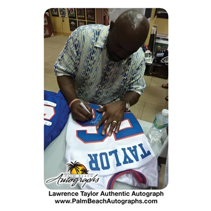 Lawrence Taylor signed white blue deluxe framed jersey with Taylor 36