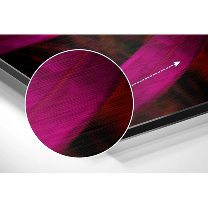 Vibrant magenta abstract art on brushed aluminium dibond