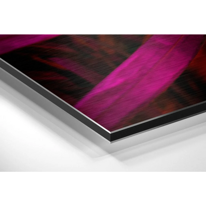 Vibrant magenta abstract art on brushed aluminium dibond