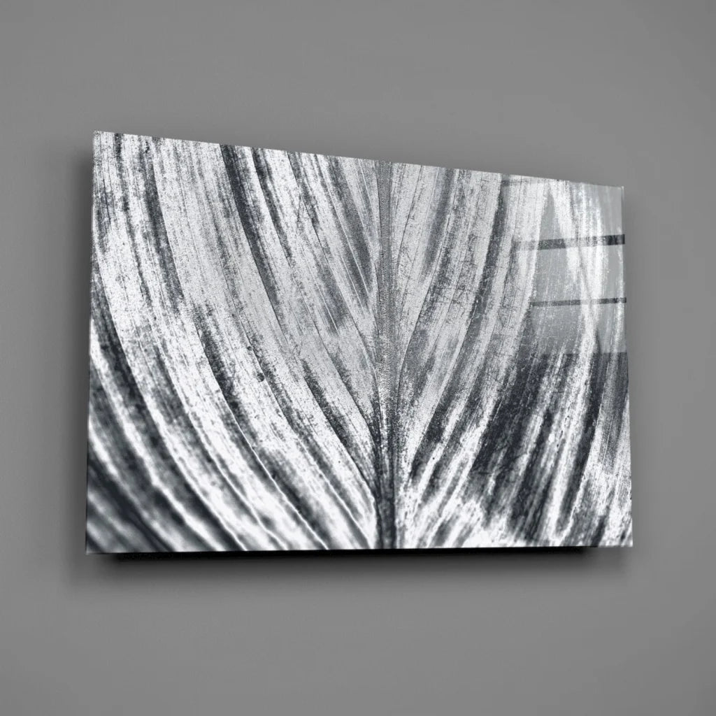 Bold Abstract Leaf Glass Wall Art in Striking Black and White | Glass Wall Art Print | vintageantiquesgifts.com