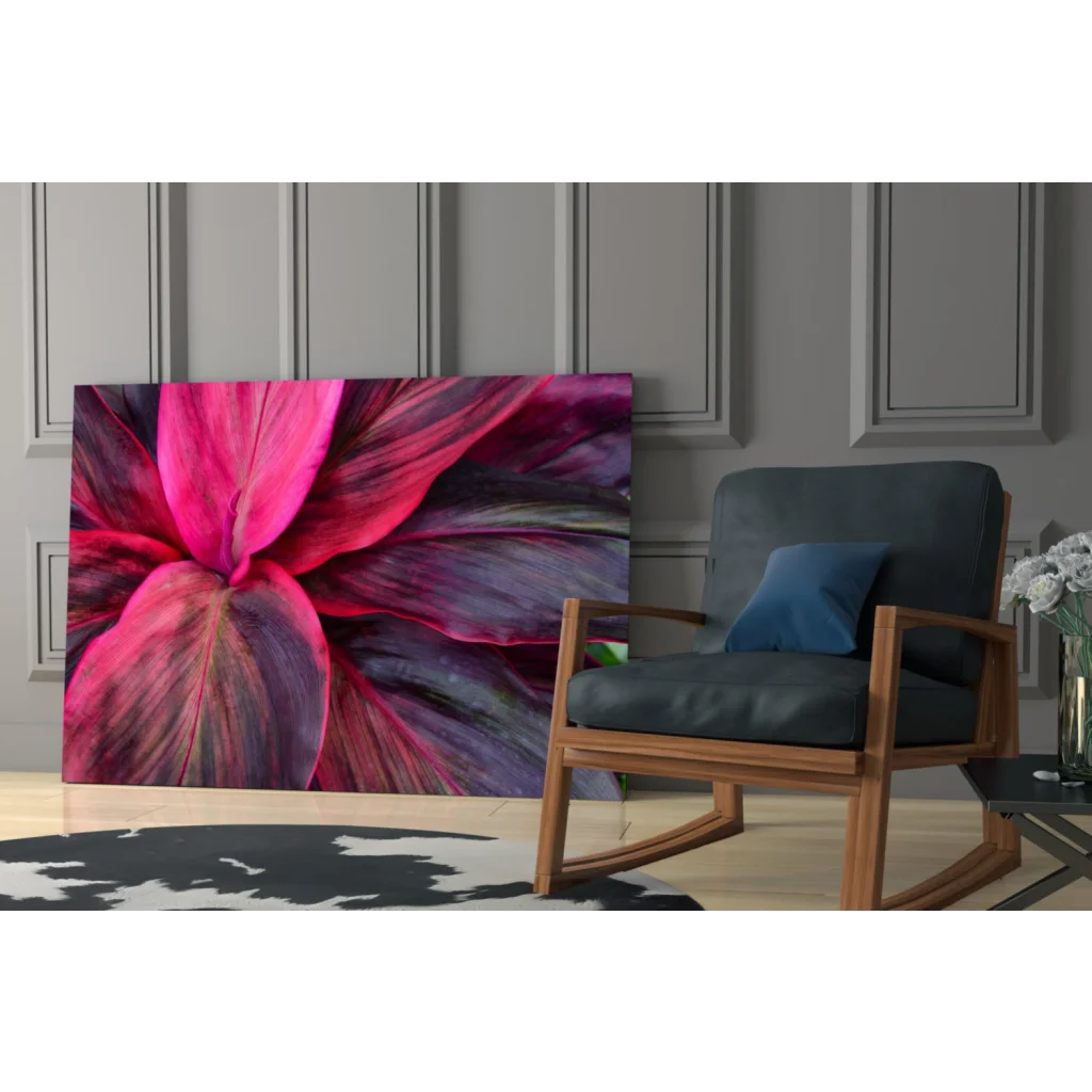 Vibrant pink purple leaf glass wall art print