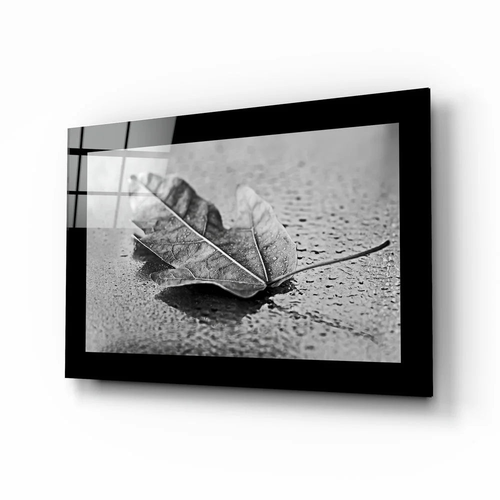 Black and white lunar maple leaf glass wall art panel