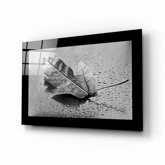Black and white lunar maple leaf glass wall art panel
