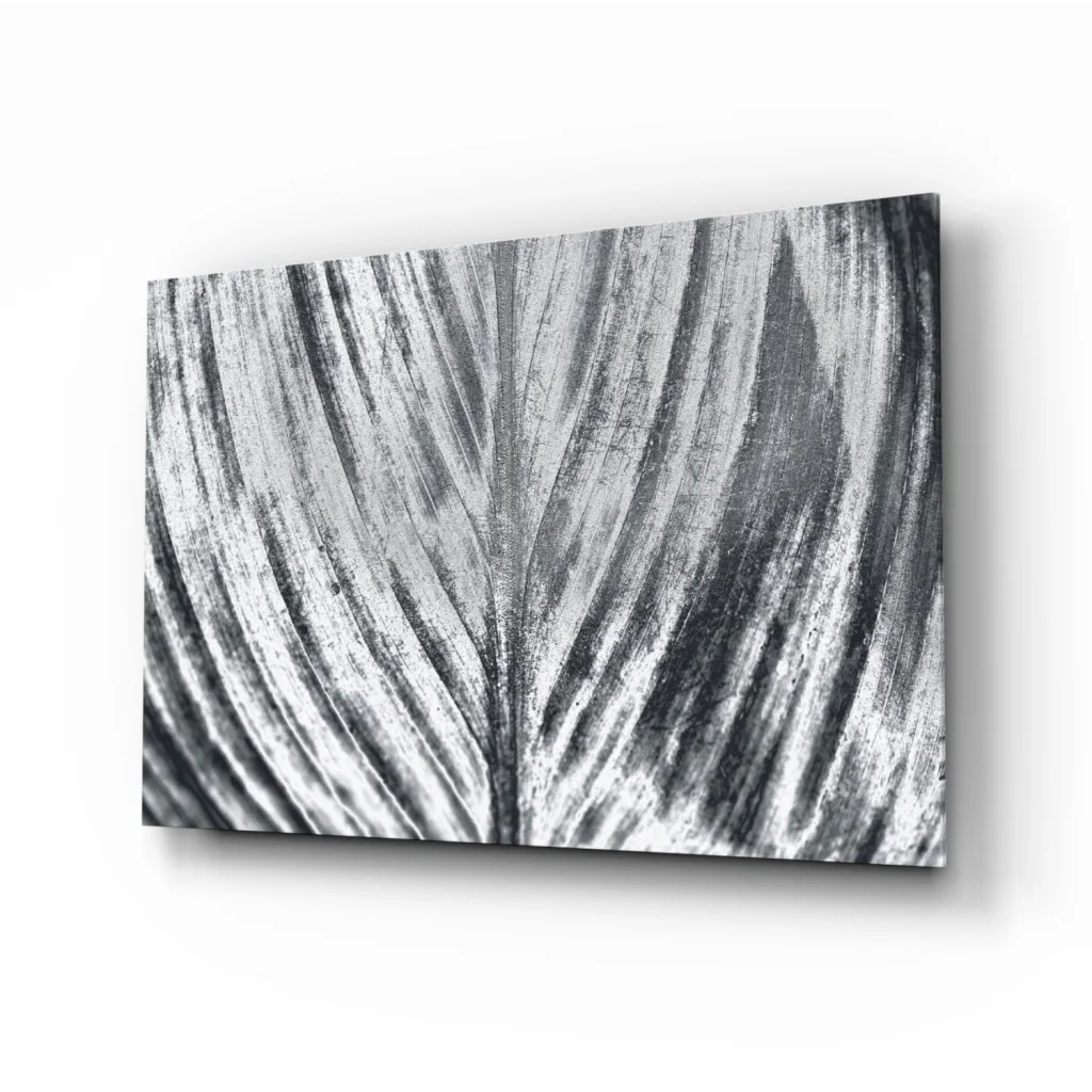 Bold Abstract Leaf Glass Wall Art in Striking Black and White | Insigneart USA | vintageantiquesgifts.com