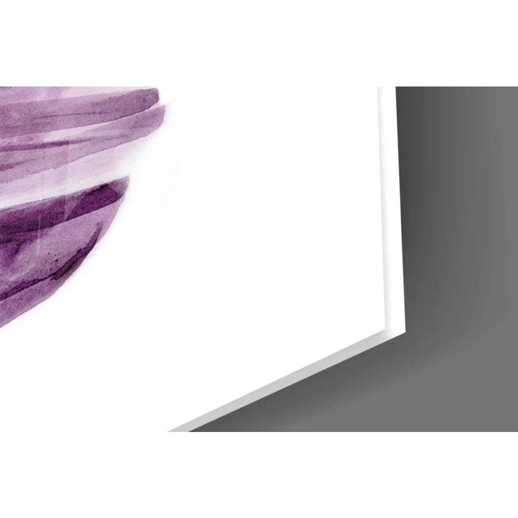 Modern purple banana leaf abstract watercolor wall art print on glass
