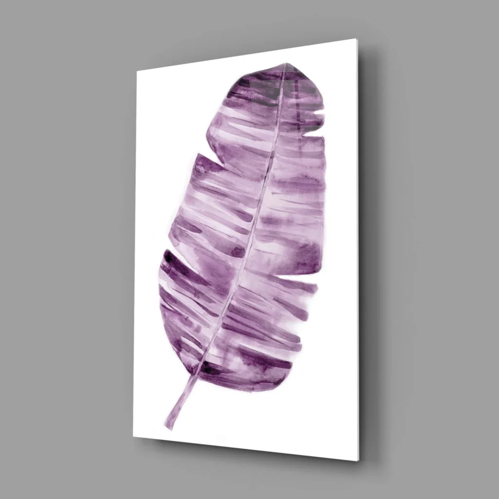 Purple Banana Leaf Watercolor Wall Art Print | Glass Wall Art Print | vintageantiquesgifts.com