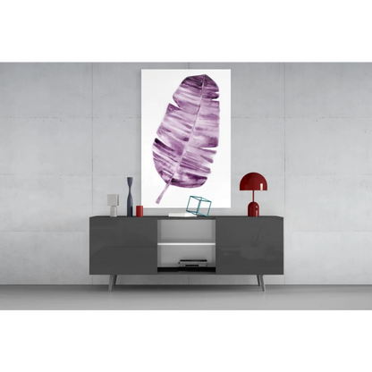 Purple banana leaf watercolor wall art print on white canvas
