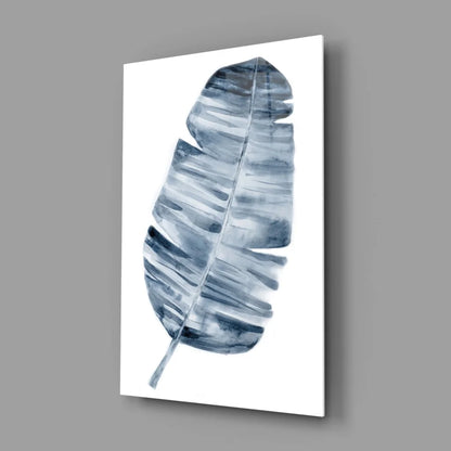 Blue Banana Leaf Watercolor Wall Art Canvas Print | Glass Wall Art Print | vintageantiquesgifts.com
