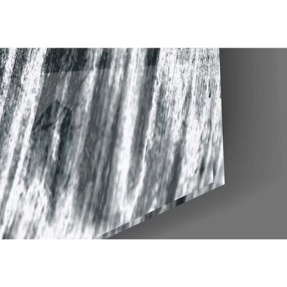 Bold abstract leaf glass wall art with textured monochrome streaks