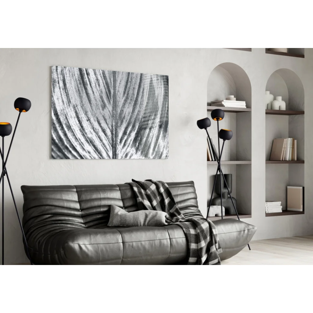 Bold Abstract Leaf Glass Wall Art in Striking Black and White | Contemporary Home Wall Art | vintageantiquesgifts.com