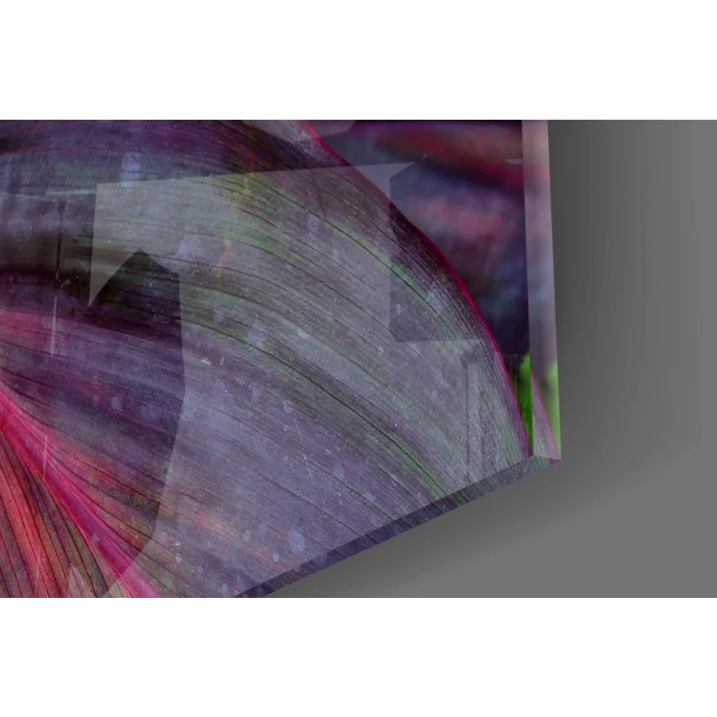 Stunning pink purple leaf glass wall art with abstract acrylic layers