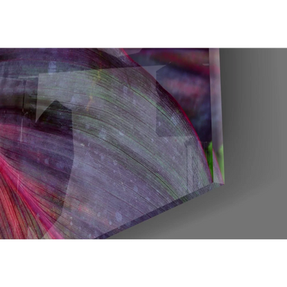 Stunning pink purple leaf glass wall art with abstract acrylic layers
