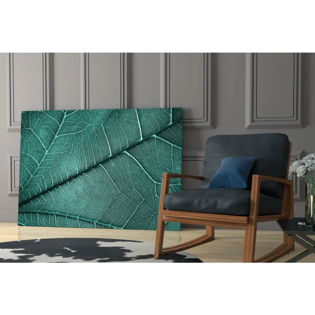 Stunning emerald leaf glass wall art with teal vein details