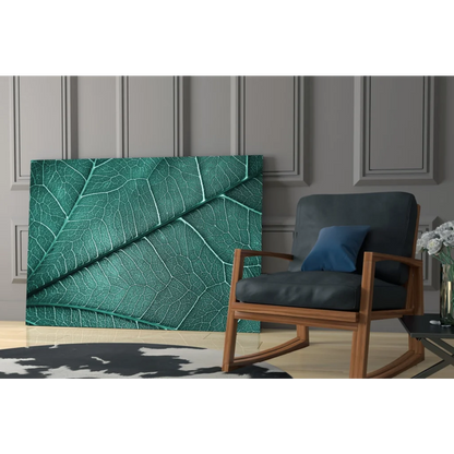 Stunning emerald leaf glass wall art with teal vein details