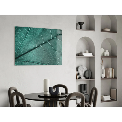 Stunning emerald glass wall art with teal leaf vein details