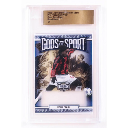 Leaf Vibrance Gods Ronaldinho graded soccer card with proof clear navy blue background