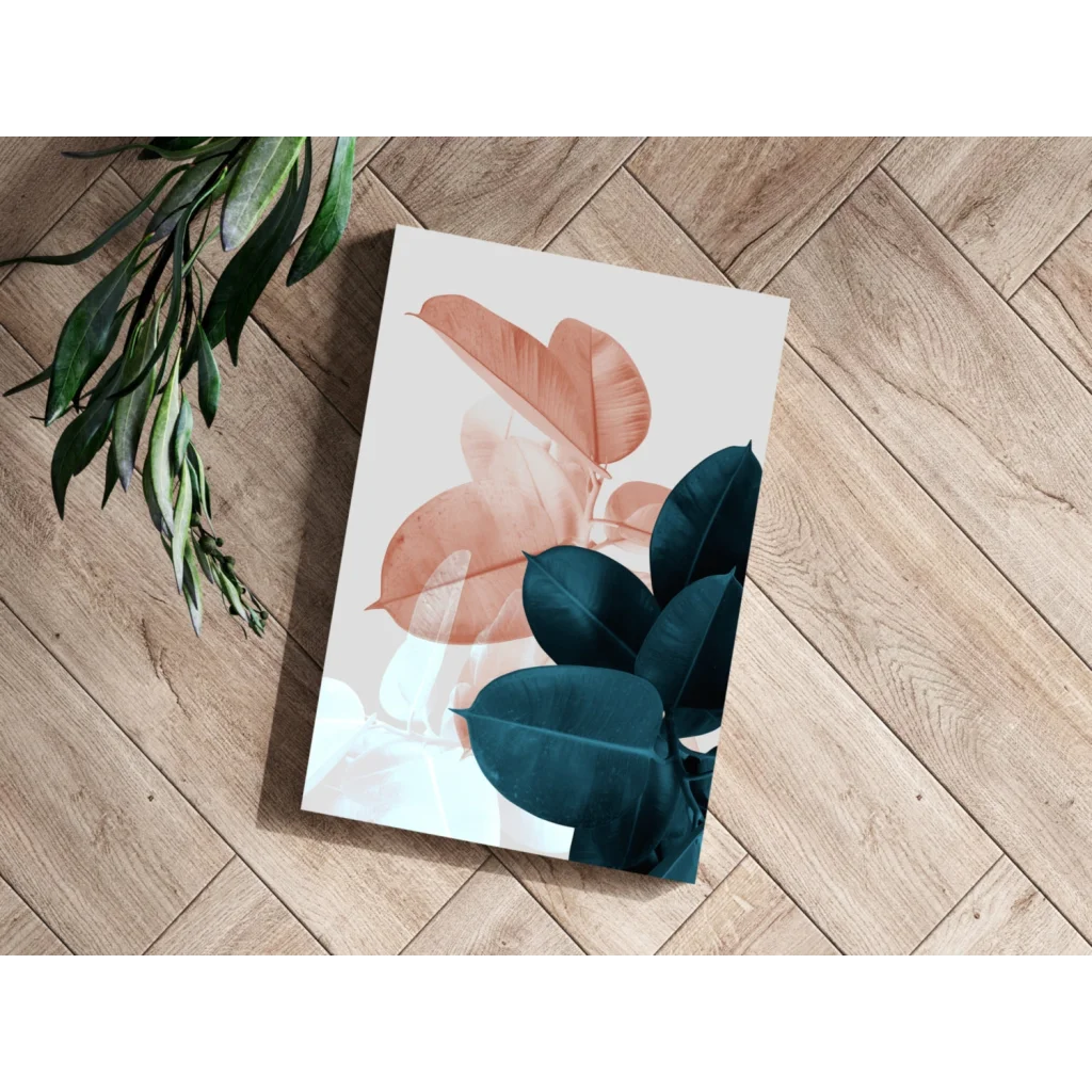 Peach and Teal Botanical Insigne Aluminum Prints | Modern Wall Art Decor | vintageantiquesgifts.com