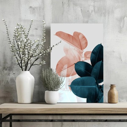 Peach and Teal Botanical Insigne Aluminum Prints | Glass Wall Art Print | vintageantiquesgifts.com