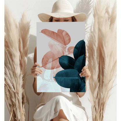 Peach and Teal Botanical Insigne Aluminum Prints | Contemporary Home Wall Art | vintageantiquesgifts.com