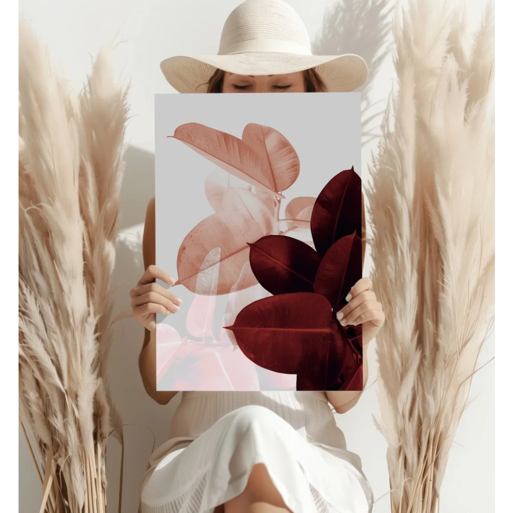 Translucent Leaves Aluminum Print in Peach and Burgundy Tones | Contemporary Home Wall Art | vintageantiquesgifts.com