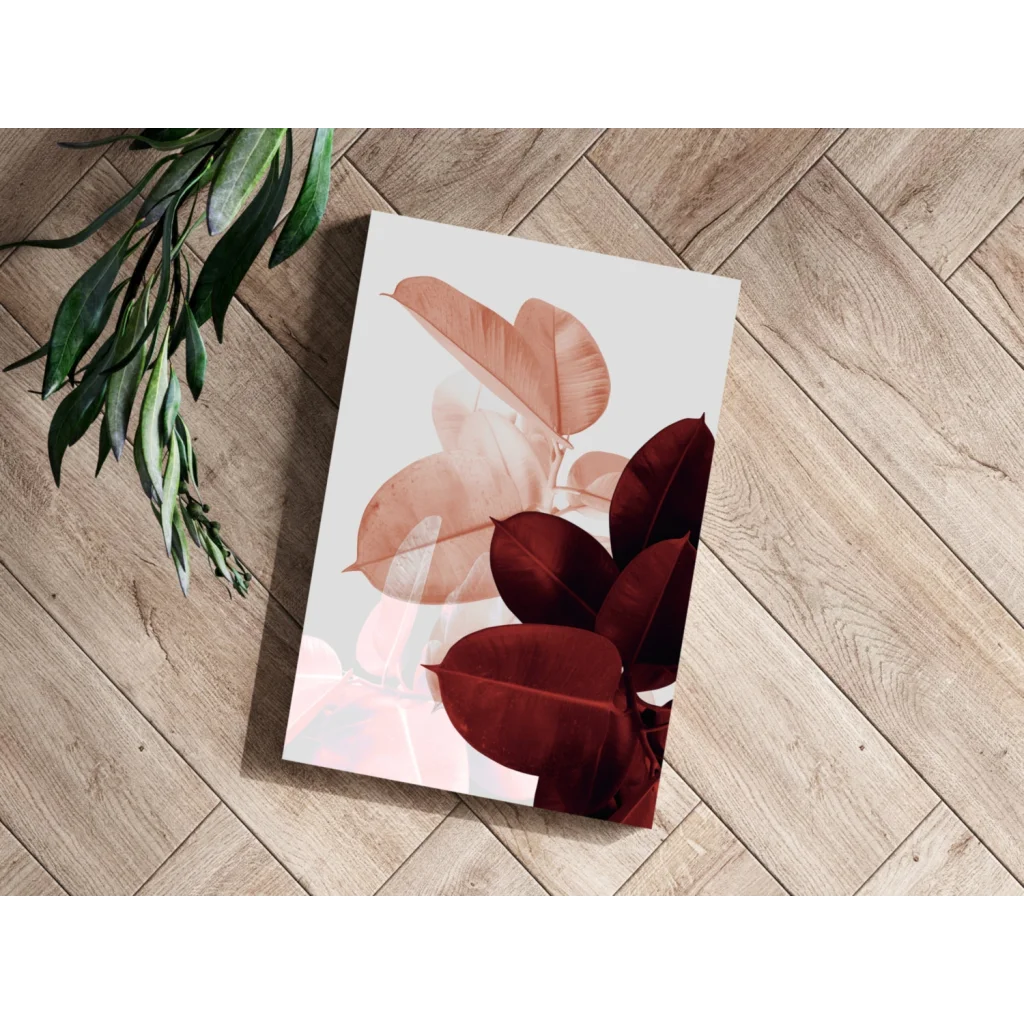 Translucent Leaves Aluminum Print in Peach and Burgundy Tones | Modern Wall Art Decor | vintageantiquesgifts.com