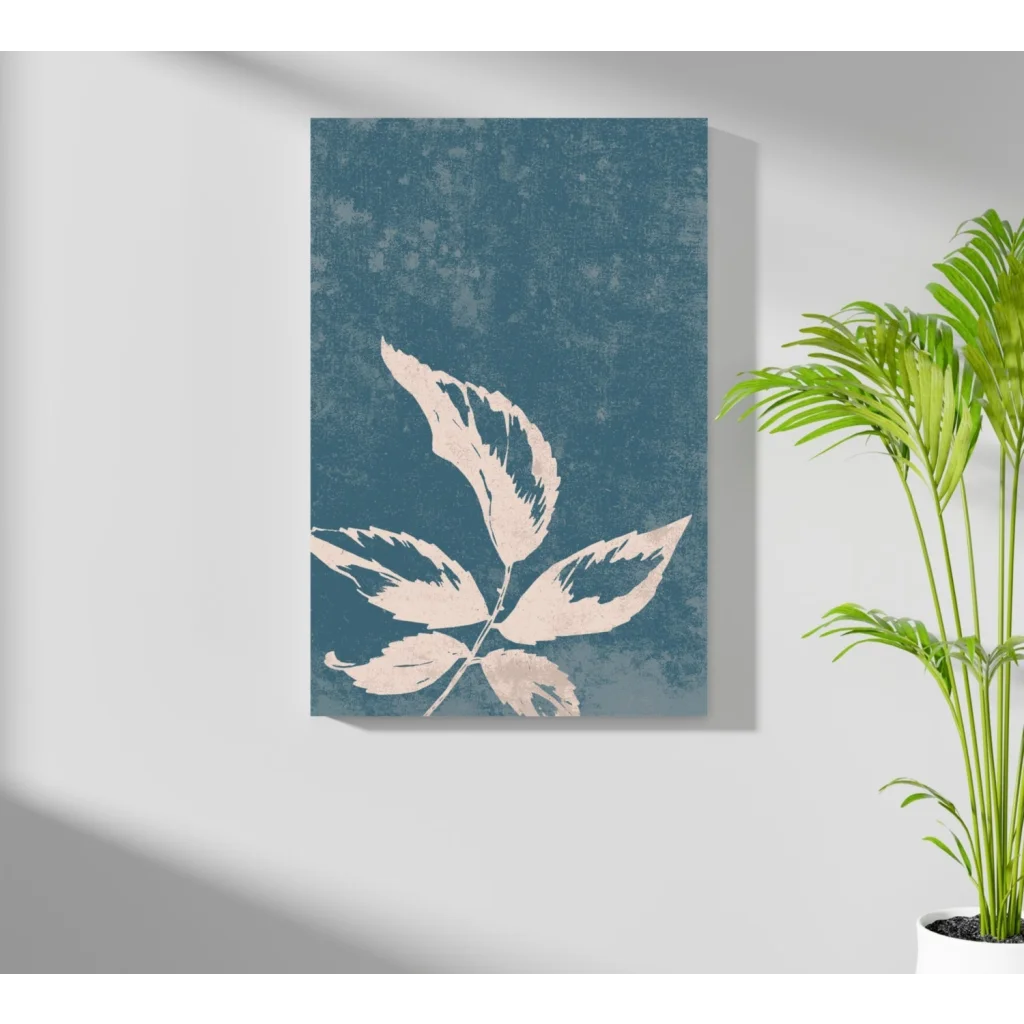 Insigne aluminum prints with white leaf on teal background
