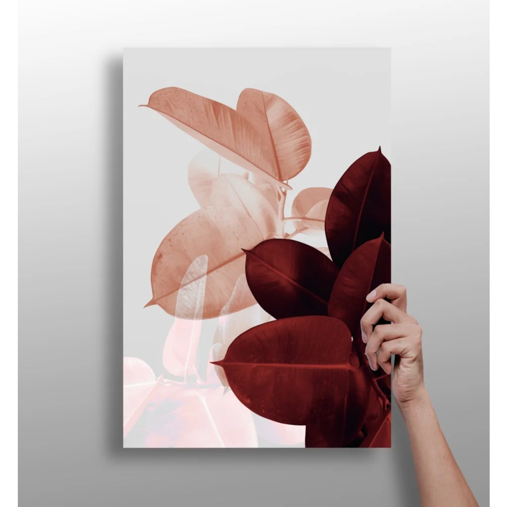 Translucent Leaves Aluminum Print in Peach and Burgundy Tones | Insigneart USA | vintageantiquesgifts.com