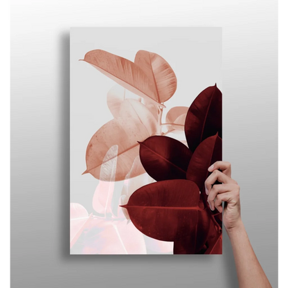 Translucent Leaves Aluminum Print in Peach and Burgundy Tones | Insigneart USA | vintageantiquesgifts.com