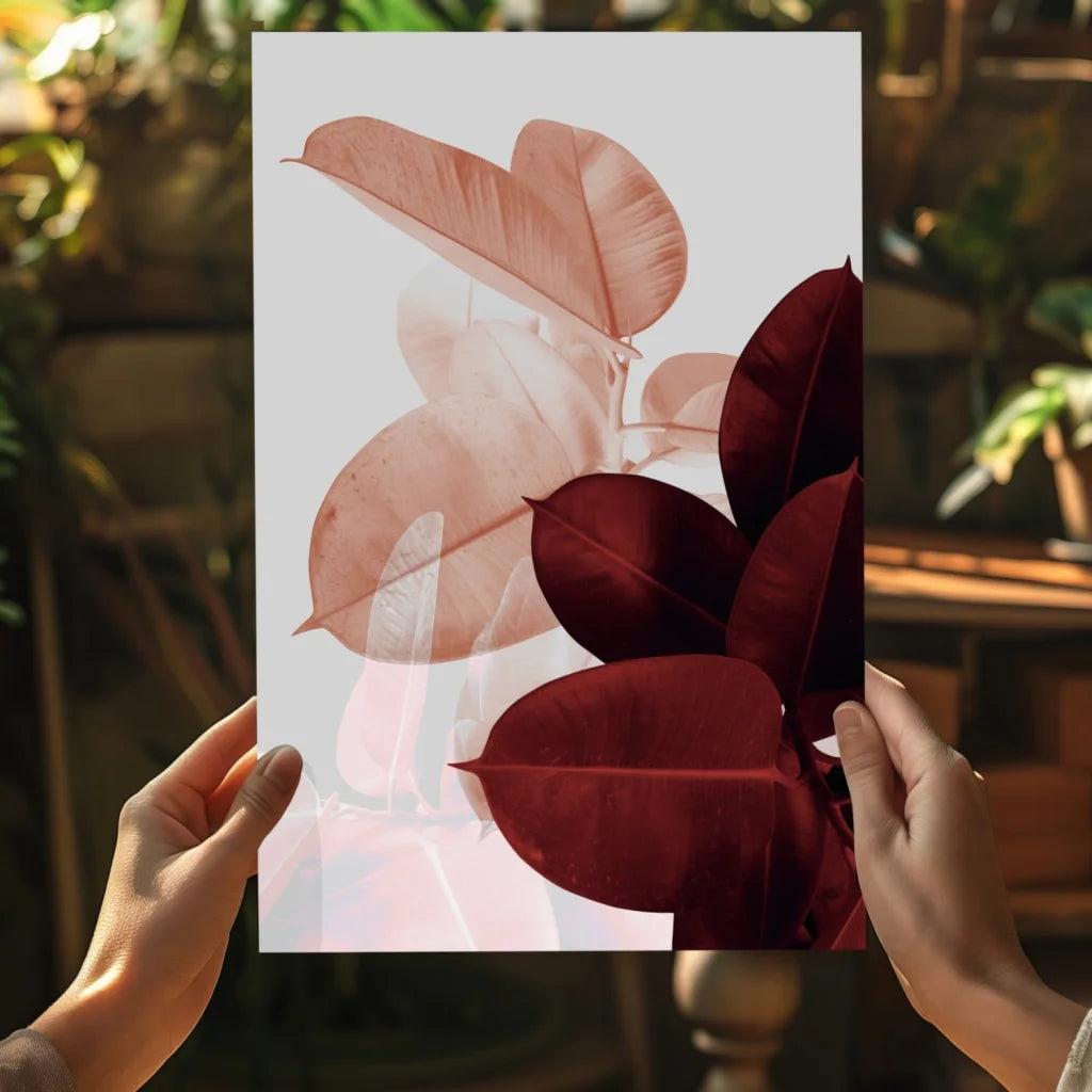 Peach and burgundy translucent leaves aluminum print