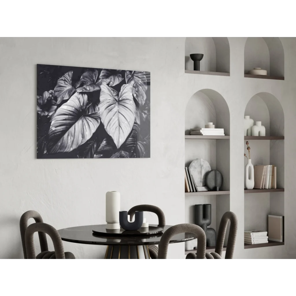 Black-and-white tropical leaves canvas wall art print