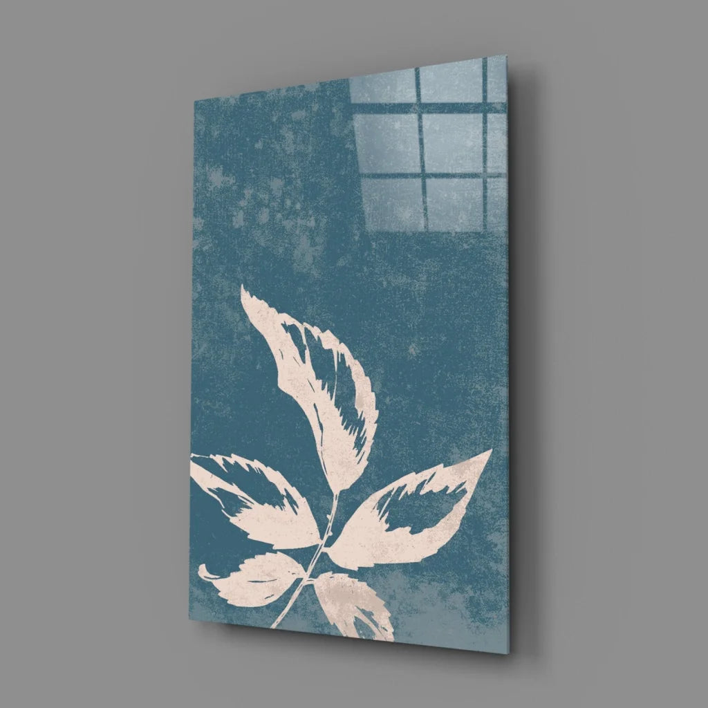 Stunning teal leaf wall art canvas print with white stylized design