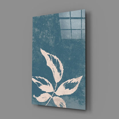 Stunning teal leaf wall art canvas print with white stylized design