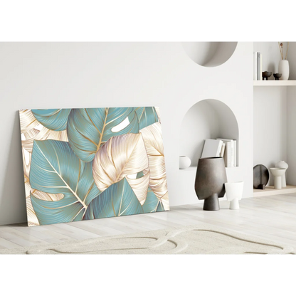 Tropical Teal Gold Leaf Canvas Wall Art | Modern Wall Art Decor | vintageantiquesgifts.com