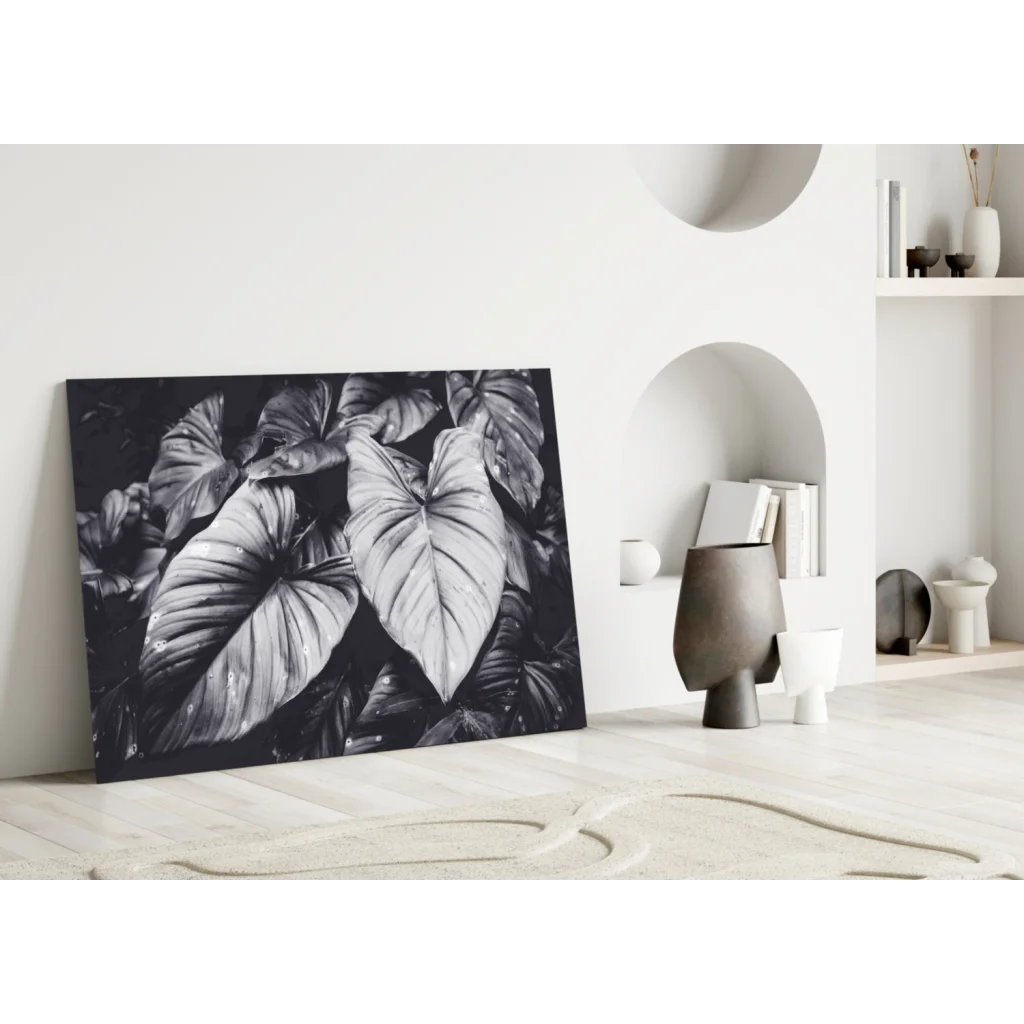 Tropical Leaves Black and White Canvas Wall Art | Modern Wall Art Decor | vintageantiquesgifts.com
