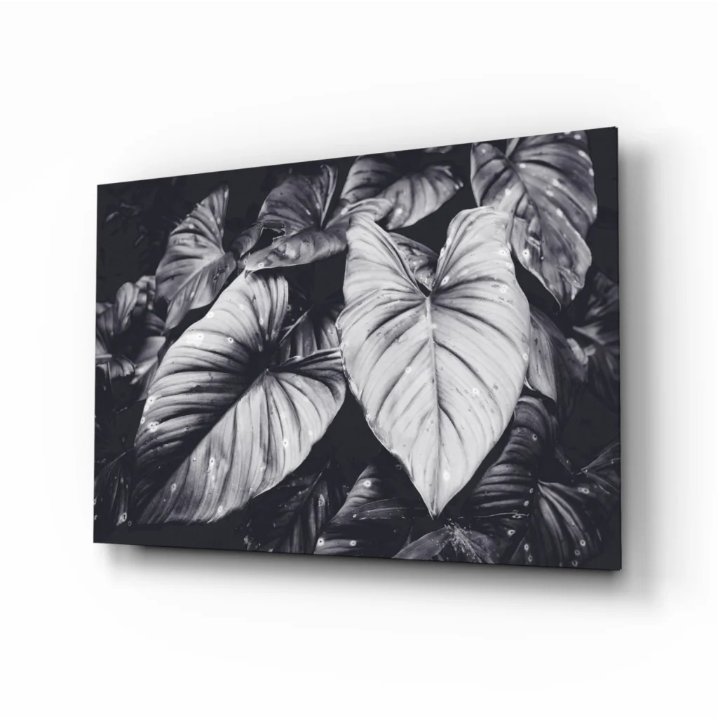 Tropical Leaves Black and White Canvas Wall Art | Insigneart USA | vintageantiquesgifts.com