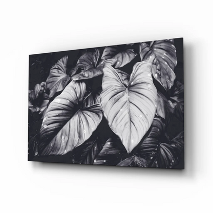 Tropical Leaves Black and White Canvas Wall Art | Insigneart USA | vintageantiquesgifts.com